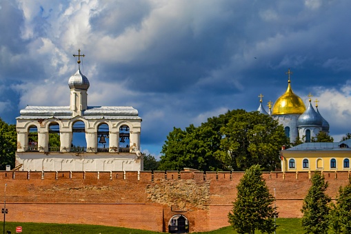 View of the Novgorod Kremlin, bell tower and St. Sophia Cathedral