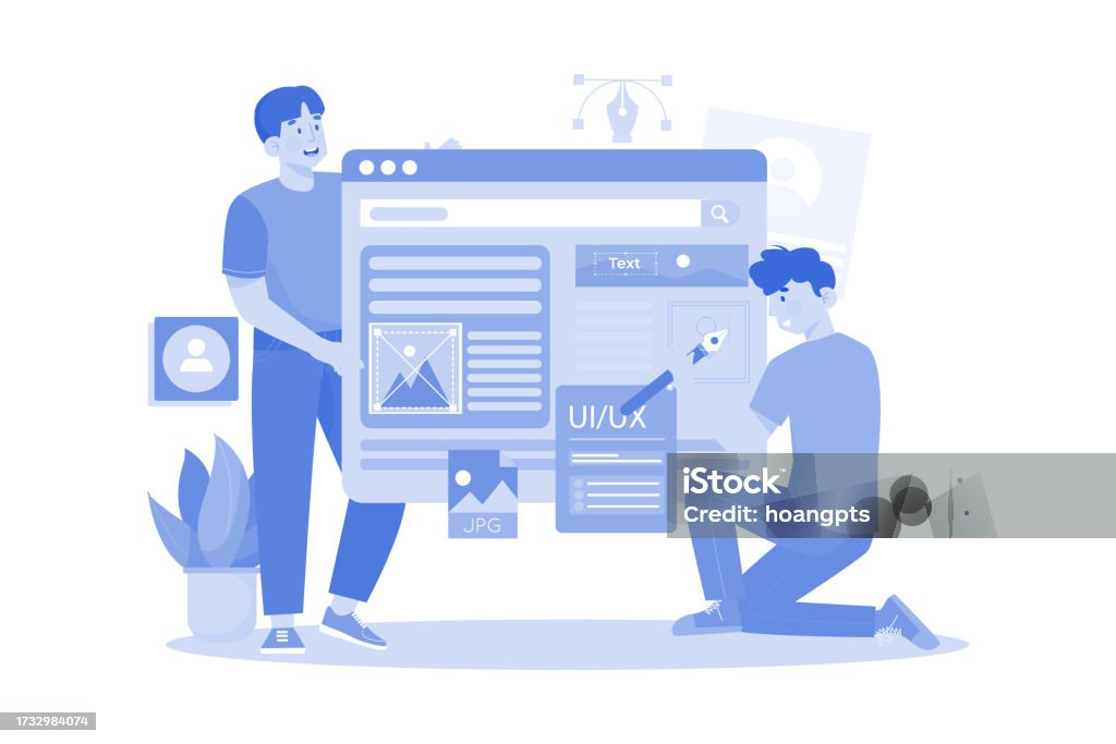 Team People Building Creating Application User Interface Front View ...