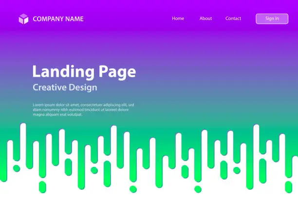 Vector illustration of Landing page Template - Abstract Rounded Lines - Halftone Transition - Purple Seamless Background