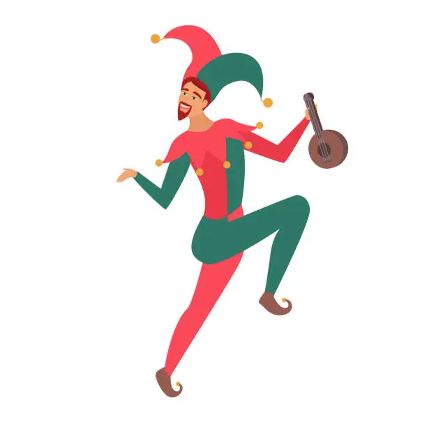 Vector illustration of Medieval jester dancing