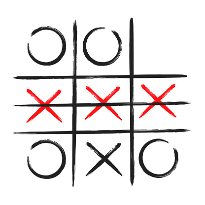 Tic tac toe xo game hand drawn grid doodle template vector illustration isolated on white background. Dirty grunge line tic tac toe game symbols.