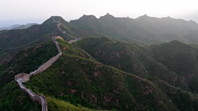 Aerial view of the Great Wall of China in the morning at Jinshanling section, Luanping county, Chengde, Hebei Province