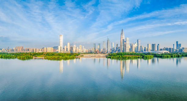 Shenzhen city financial district skyline and ocean scenery