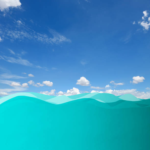 istock Blue sky beyond the sea with high waves made by paper 1733035937