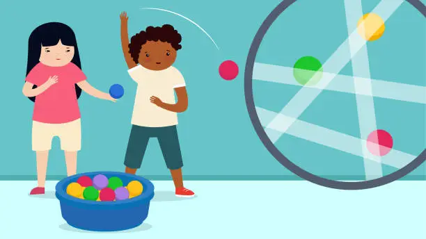 Vector illustration of Children playing with colored balls. Vector illustration.