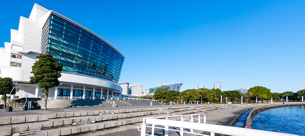 On a sunny day in December 2022, Pacifico Yokohama National Hall, also known as the Yokohama International Peace Conference Center, is located on the seaside in the Minato Mirai district of Yokohama City, Kanagawa Prefecture.