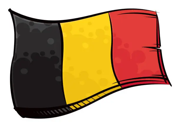 Vector illustration of Painted Belgium flag waving in wind