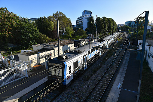 Paris, France-10 03 2023: Commuter train at station in Paris, France.