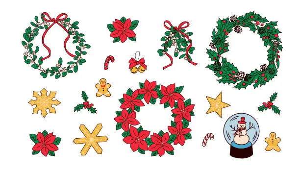 Vector illustration of Christmas isolated clipart in flat cartoon style