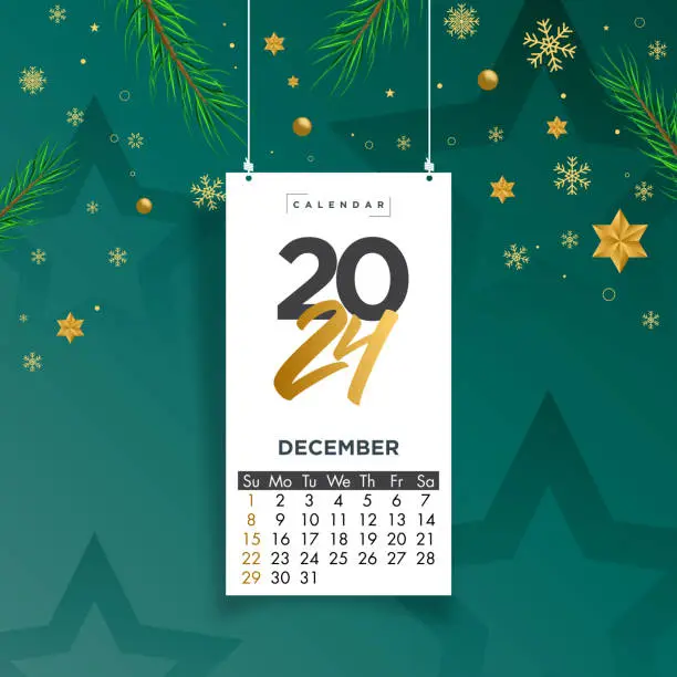 Vector illustration of 2024 December. Monthly calendar. Illustration vector calendar week start on Sunday in colorful and white theme stock illustration