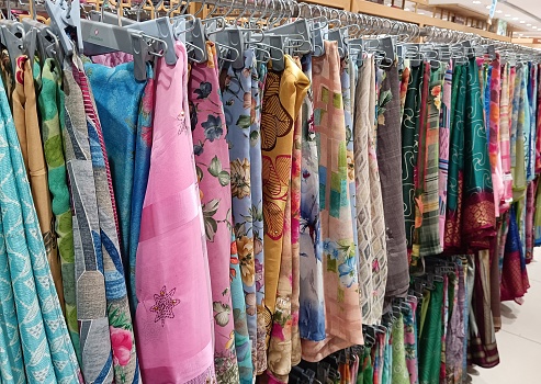 Traditional Indian saree displayed in textile shop