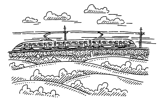 istock Modern Regional Train Landscape Drawing 1733140682