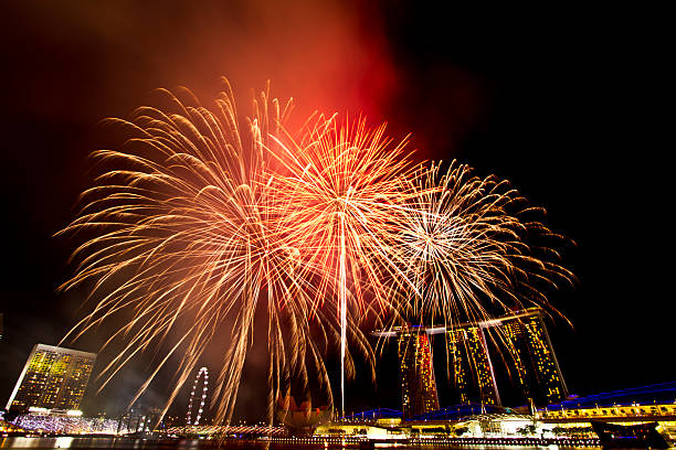 Fireworks National Day Parade Rehearsal  2012, Singapore - 2012 ndp fireworks stock pictures, royalty-free photos & images