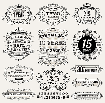 Vintage Anniversary Labels, Frames and Design Elements with Copy Space
