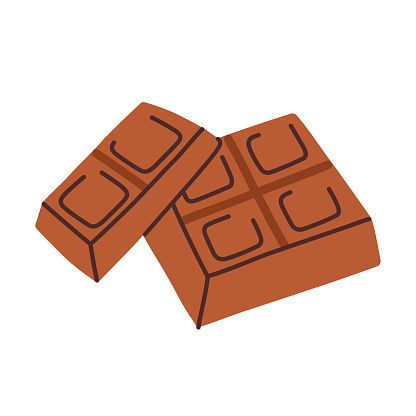 Milk chocolates icon, vector doodle illustration of chocolate bar broken in small pieces, sweet dessert, baking ingredient, good for present on Valentines and Christmas, isolated colored clipart on white background