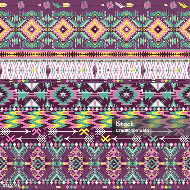 Sem Costura Padrão Asteca Colorido Geométrica - Arte vetorial de stock e mais imagens de Abstrato - Abstrato, Colorido, Cultura Americana