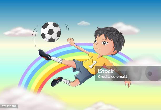 Menino Jogando Futebol - Arte vetorial de stock e mais imagens de Adulto - Adulto, Amarelo, Azul
