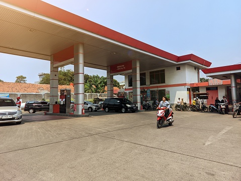 Bekasi,indonesia - October 10, 2023: Price list of Pertamina gas stations or spbu in indonesia. bbm pertalite, pertamax, solar is oil. pertamina is economic company processing gas and oil industry