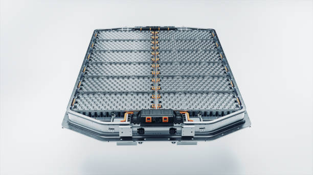istock Front View of Generic Skateboard style EV Battery Pack Isolated on White Background. Lithium-ion High-voltage Battery for Electric Vehicle or Hybrid Car. High Capacity Battery for Automotive Industry. 1733213659