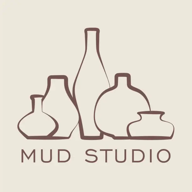 Vector illustration of Minimalist logo illustration with brown ancient ceramic vases
