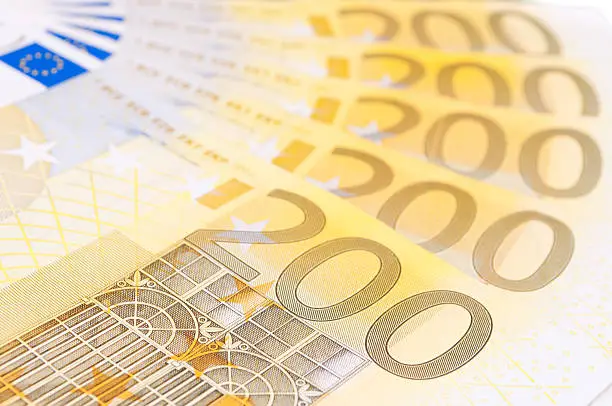 Full frame background from two hundred European banknotes