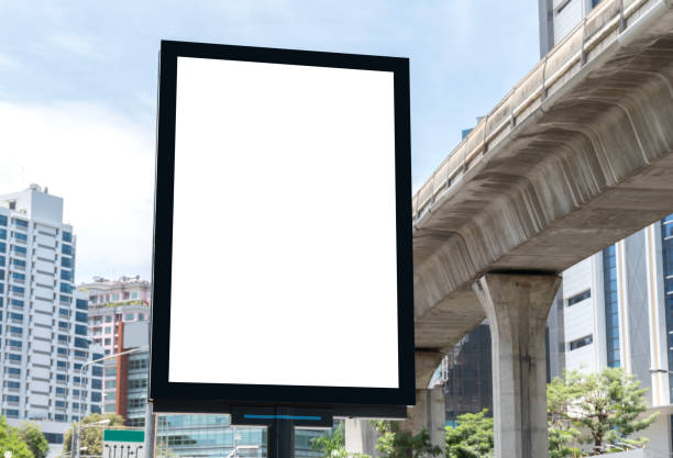 istock Outdoor pole vertical light box billboard with mock up white screen. Clipping path for mock up 1733240616
