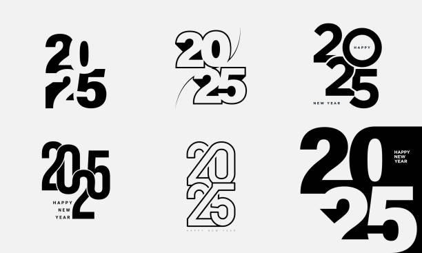 illustrations, cliparts, dessins animés et icônes de ensemble de modèle de conception de numéro 2025. - 2025
