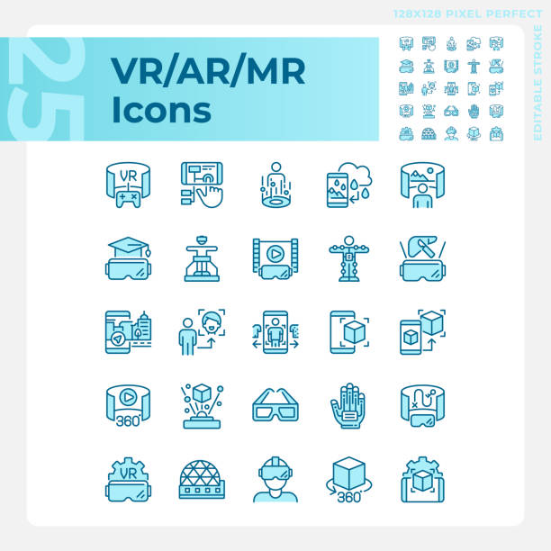 ilustrações de stock, clip art, desenhos animados e ícones de 2d customizable blue vr, ar and mr icons set - mr tom