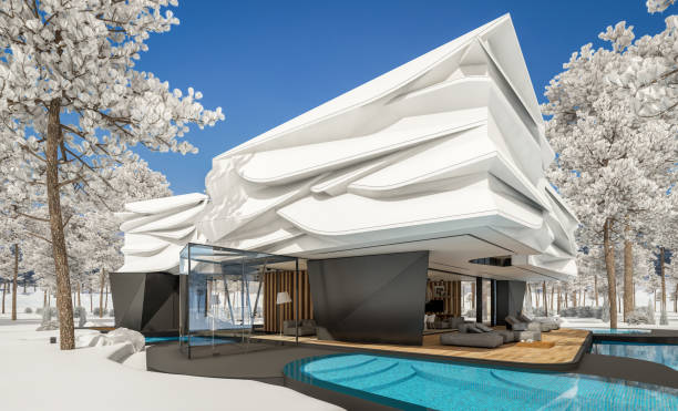 istock 3d rendering of modern house with bionic natural curves plastic forms in winter day 1733290688