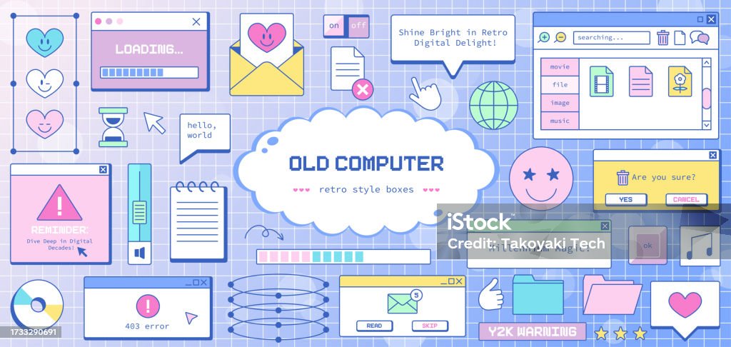 Y2k Computer Elements Collection Vintage Pc Interface With Groovy ...
