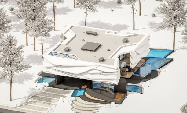 istock 3d rendering of modern house with bionic natural curves plastic forms in winter day 1733291052