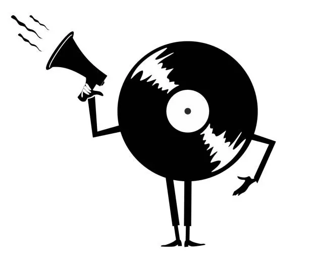 Vector illustration of Cartoon long playing record holding megaphone