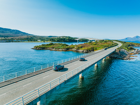 Drone view of Skye Bridge at Isle of Skye - Scotland