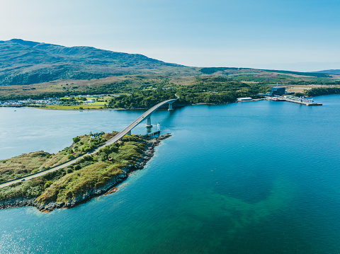 Drone view of Skye Bridge at Isle of Skye - Scotland