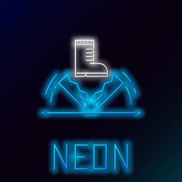 Vector illustration of Blue glowing neon line Trap hunting icon isolated on black background. Colorful outline concept. Vector Illustration
