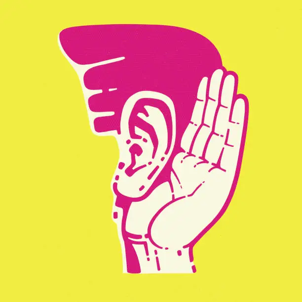 Vector illustration of Listening, hand to ear