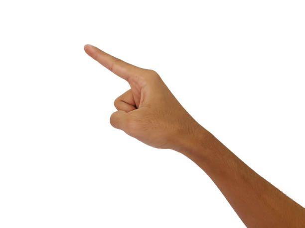istock Man pointing at something on white background, closeup of hand 1733350023