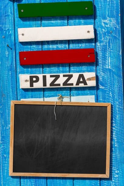 Template for a Italy Pizza Menu with Empty Blackboard and Italian Flag