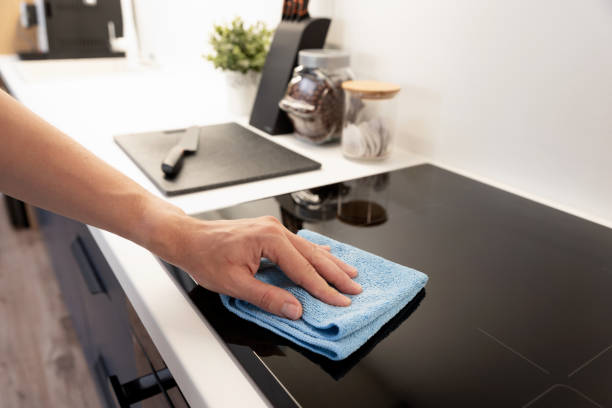 istock Hand cleaning induction stove 1733370364