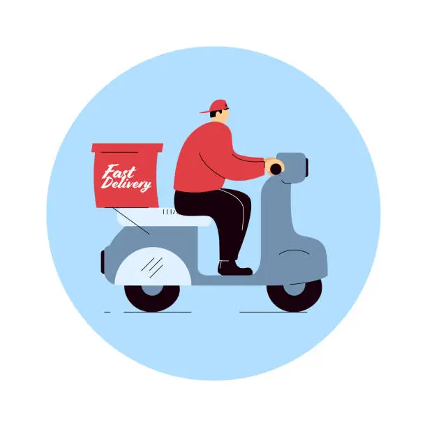 Vector illustration of Delivery man ride scooter motorcycle