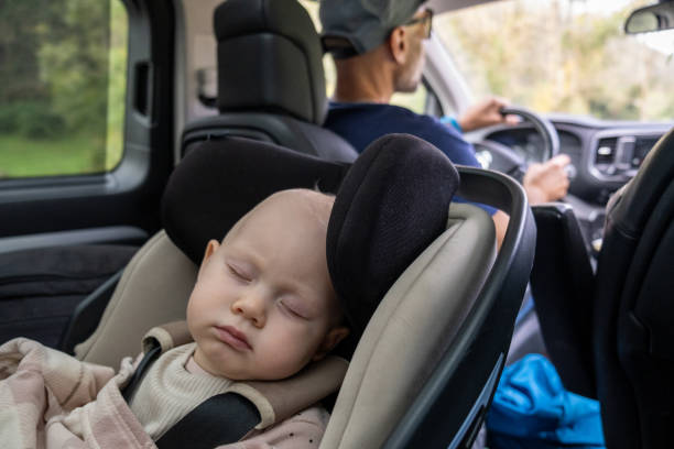 istock Baby sleeps while driving in the child seat 1733411349