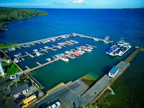 Aerial View of a Small Coastal Town Marina
