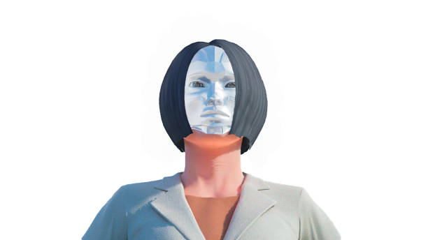 istock 3d image of a woman with robot face 1733449827