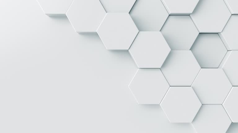 White 3d abstract background. Bright futuristic motion texture. Hexagonal video pattern with empty space for science concept.