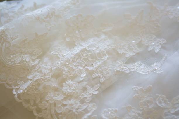 istock Lace and embroidery with beads on fabric 1733504299