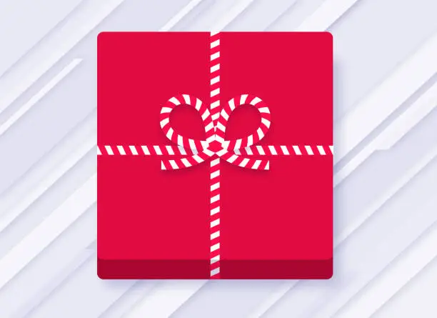 Vector illustration of Gift Present Box with Candy Cane Ribbon