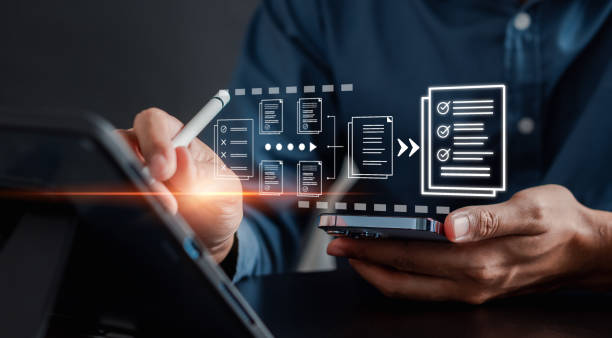 istock Online survey filling out and digital form checklist quality check improvement. Standardization, certification. Compliance to regulations service and standards. 1733516378