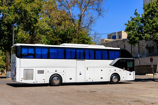 Tourist highway bus for transporting groups of people on travel tours