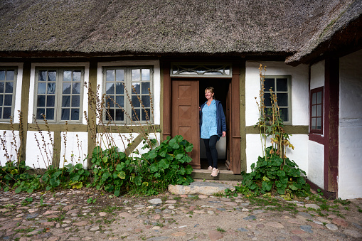 Staphorst, Netherlands - May 31, 2014: typically dutch farmhousewith green blinds