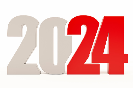 2024 on White. 2024 New Year Concept. 3D Render